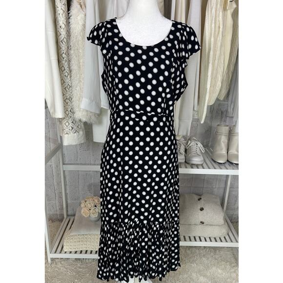 Metrostyle Women's Size 8 Black Polka Dot Ruffle Hem Midi Dress #0417 - Picture 1 of 12